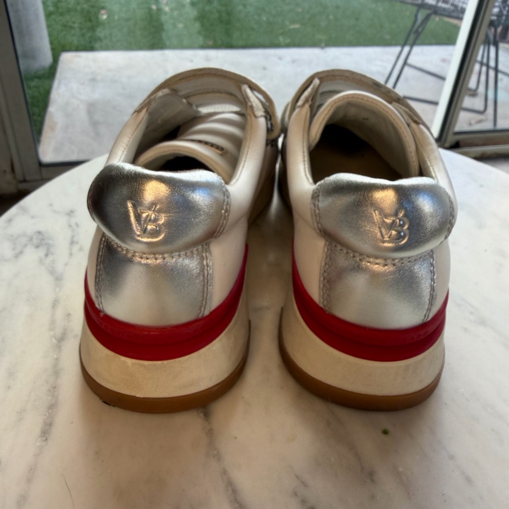 Veronica Beard White Sneakers with Red and Silver Accents - Picture 5 of 12